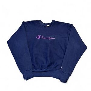 Vintage 90s champion reverse weave spellout crewneck navy blue XL made in USA
